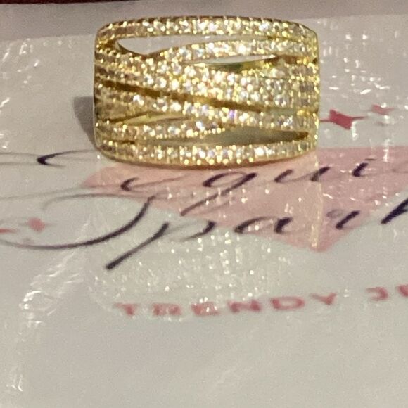 💛18k Gold Wide Band Micro Pave Cz Diamond Crisscross stacked Diamond Ring - Picture 3 of 16